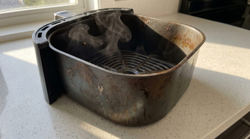 air fryer smelling like burnt plastic damaged nonstick basket