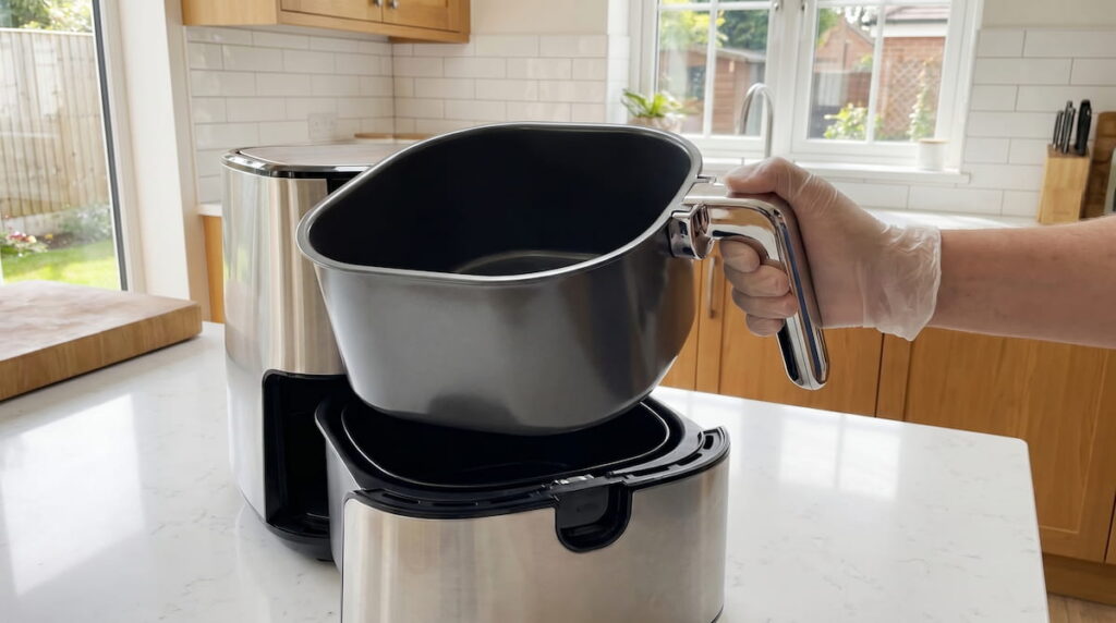 replacing air fryer basket with new ceramic replacement
