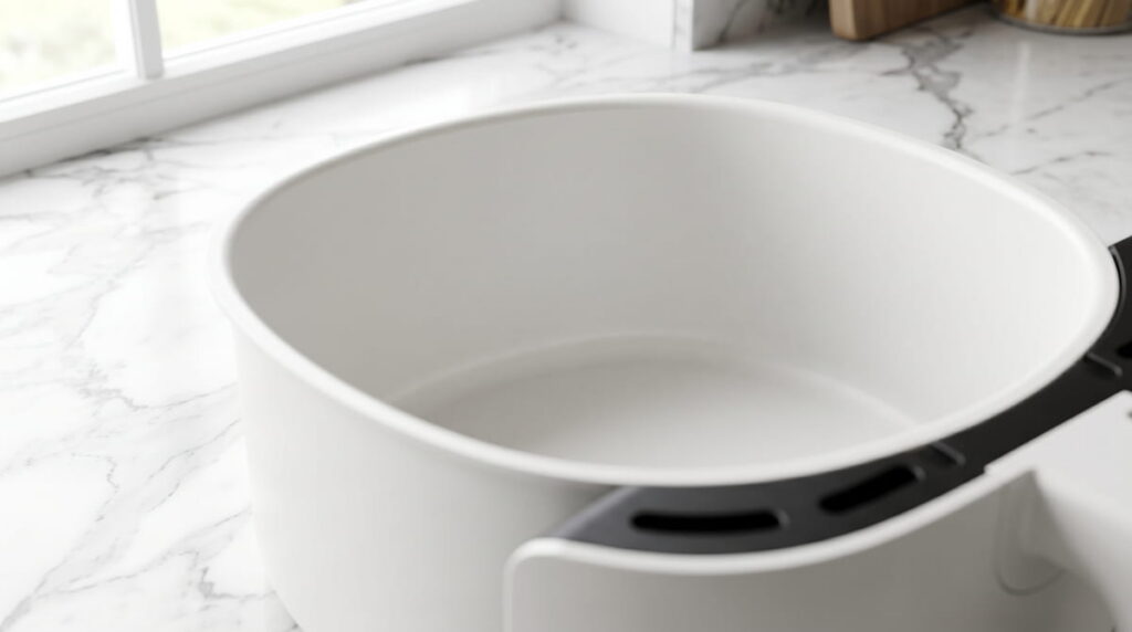 ceramic coated air fryer basket safe clean smooth surface close up