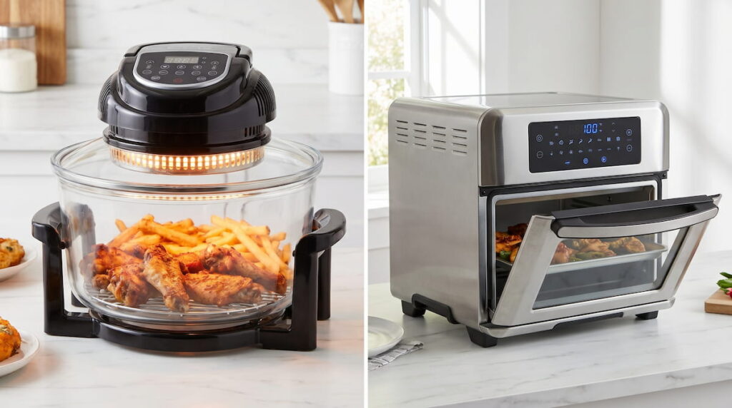 glass bowl air fryer versus stainless steel oven air fryer side by side