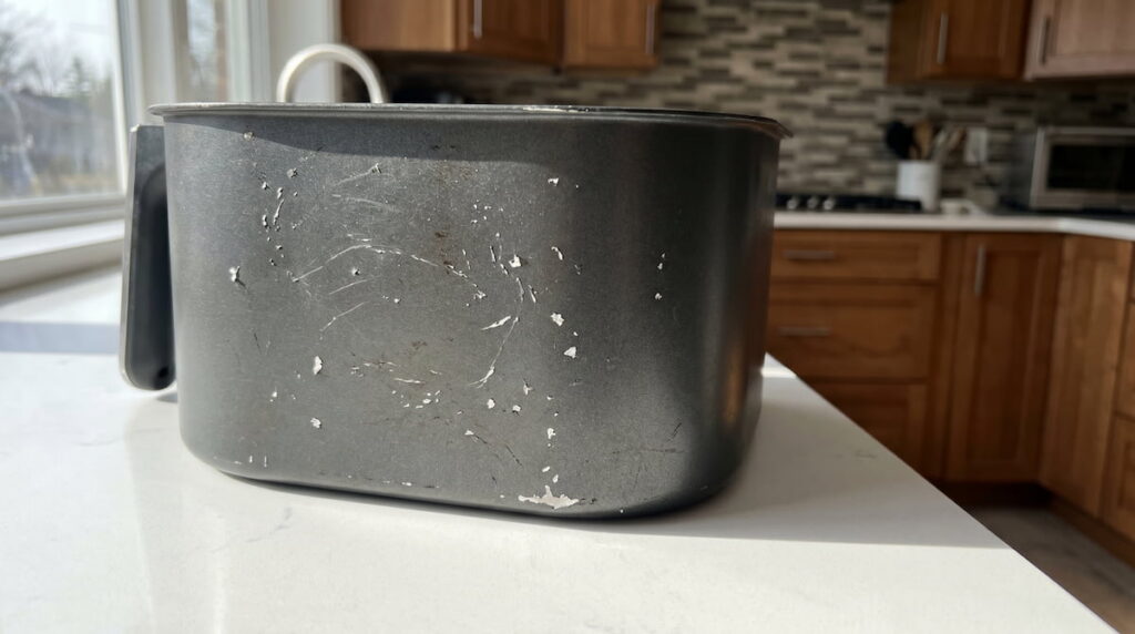 is a scratched air fryer basket dangerous close up view