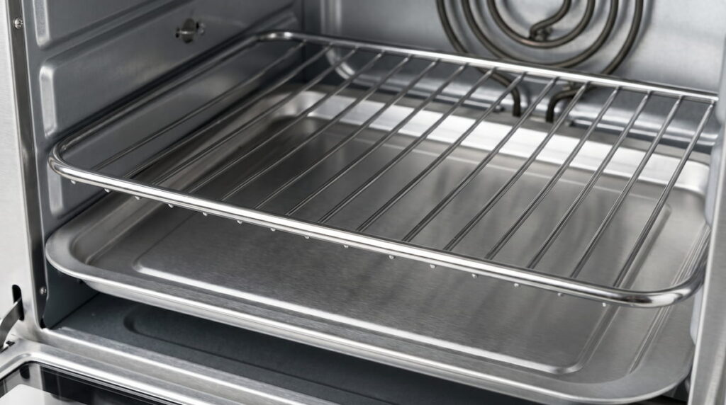 stainless steel air fryer interior tray rack non toxic surface close up