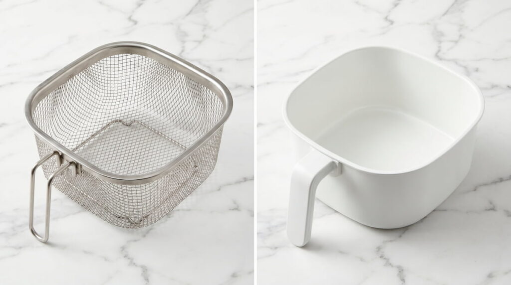 stainless steel versus ceramic air fryer basket side by side comparison