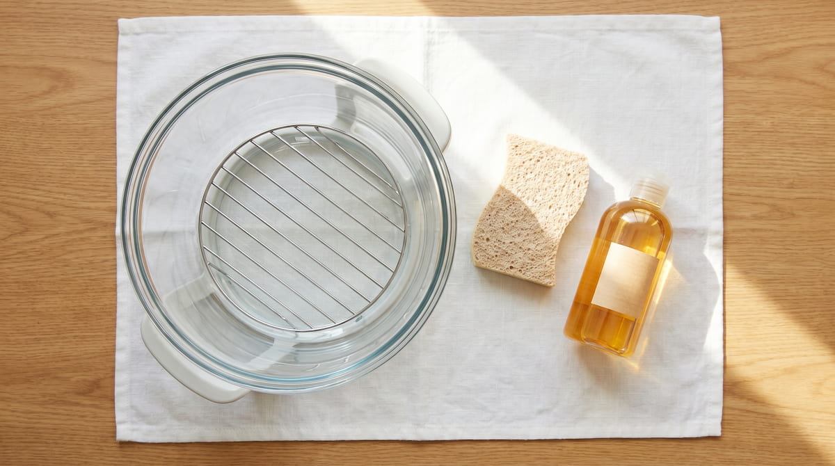 glass air fryer bowl cleaning with dish soap and sponge maintenance