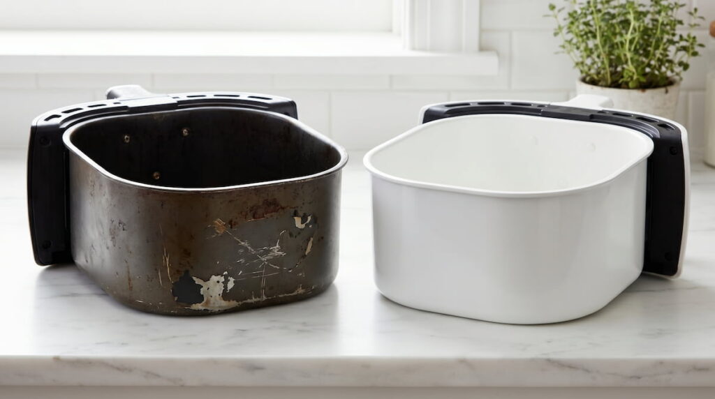 how often should you replace air fryer basket worn vs new comparison