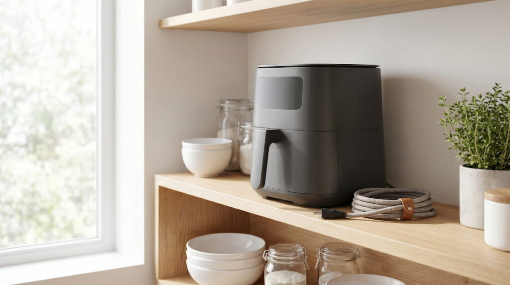 how to store air fryer safely on kitchen shelf when not in use