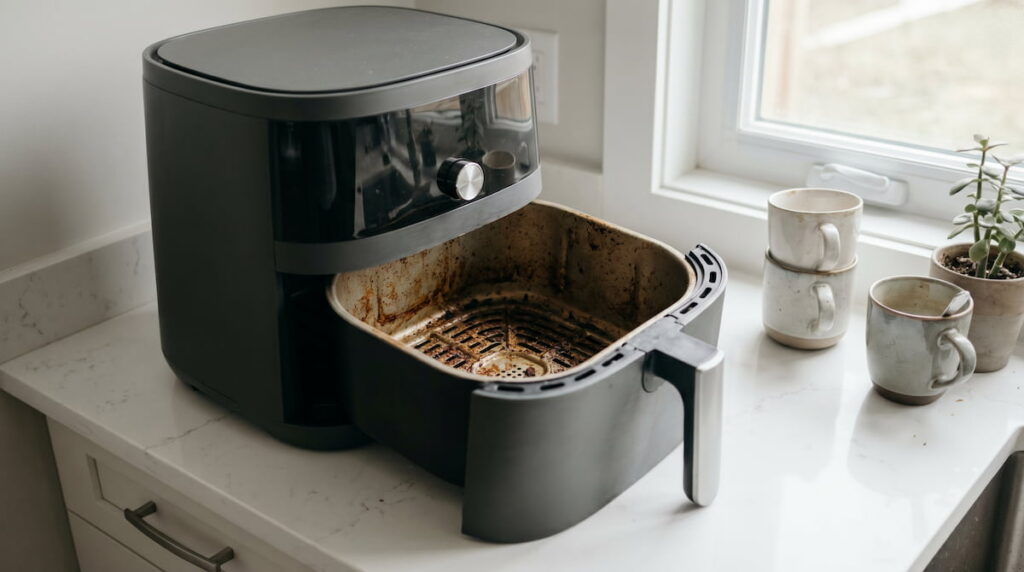 is it safe to use air fryer without cleaning dirty basket risk