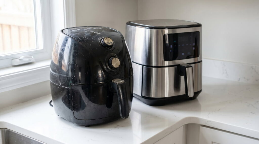 is it safe to use an old air fryer worn vs new comparison