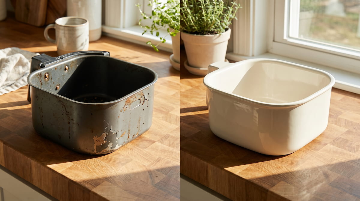 nonstick vs ceramic air fryer basket coating wear comparison