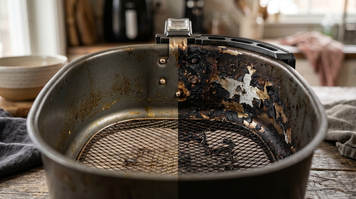 Air fryer basket coating discoloration comparison