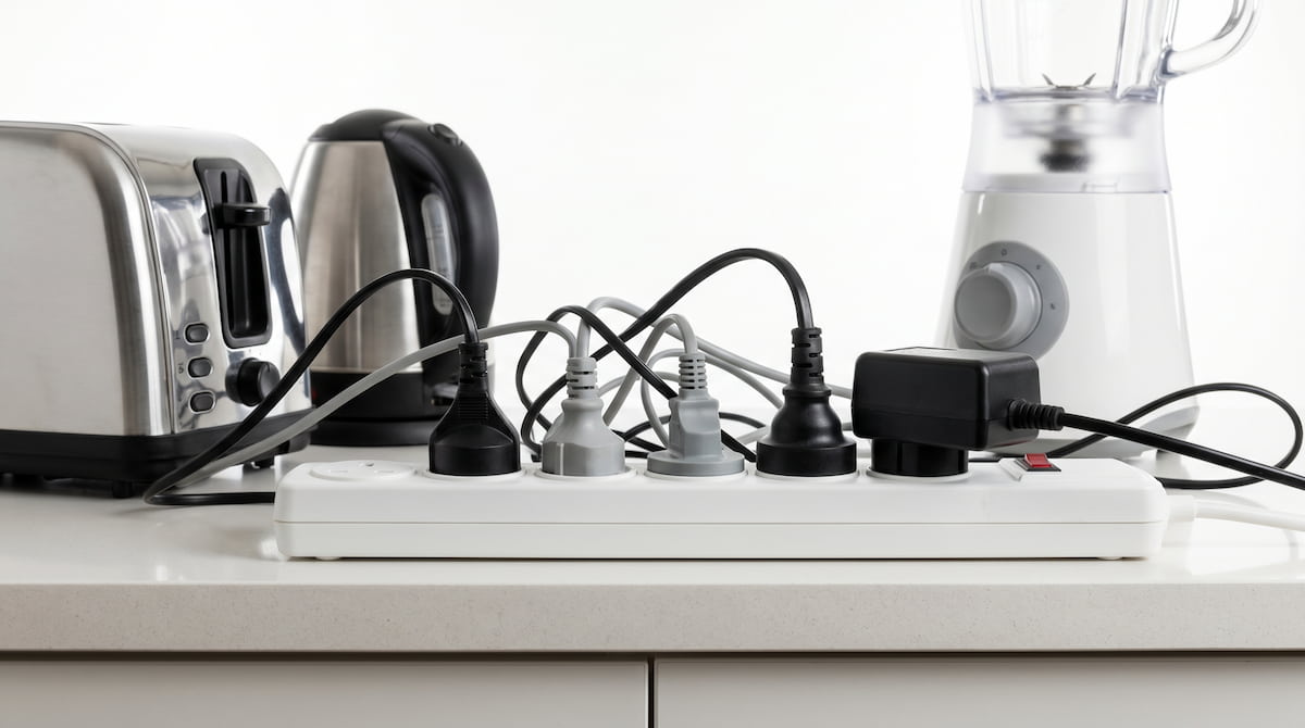 overloaded extension cord with air fryer fire and safety risk