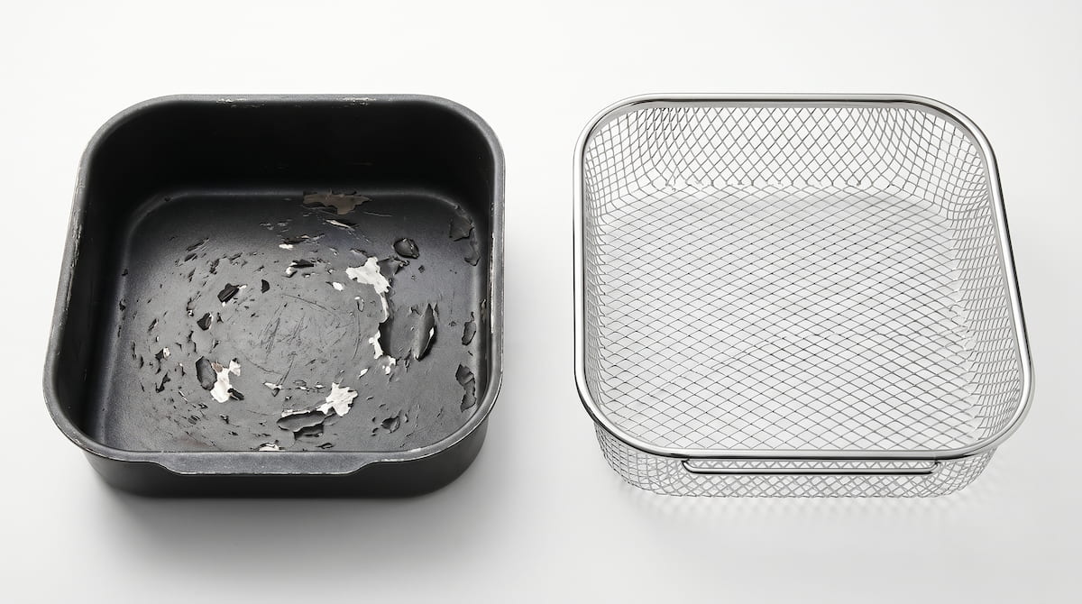peeling nonstick air fryer basket compared to stainless steel basket