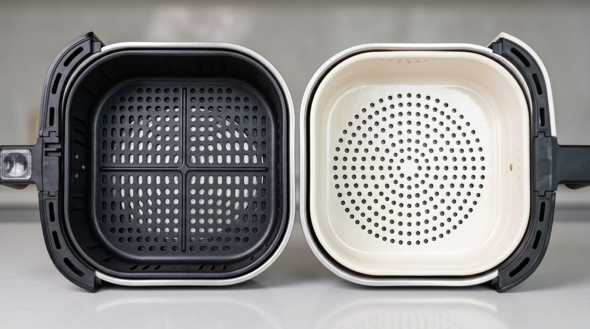 PTFE nonstick vs ceramic air fryer basket comparison — PFAS-free vs regular air fryer upgrade decision