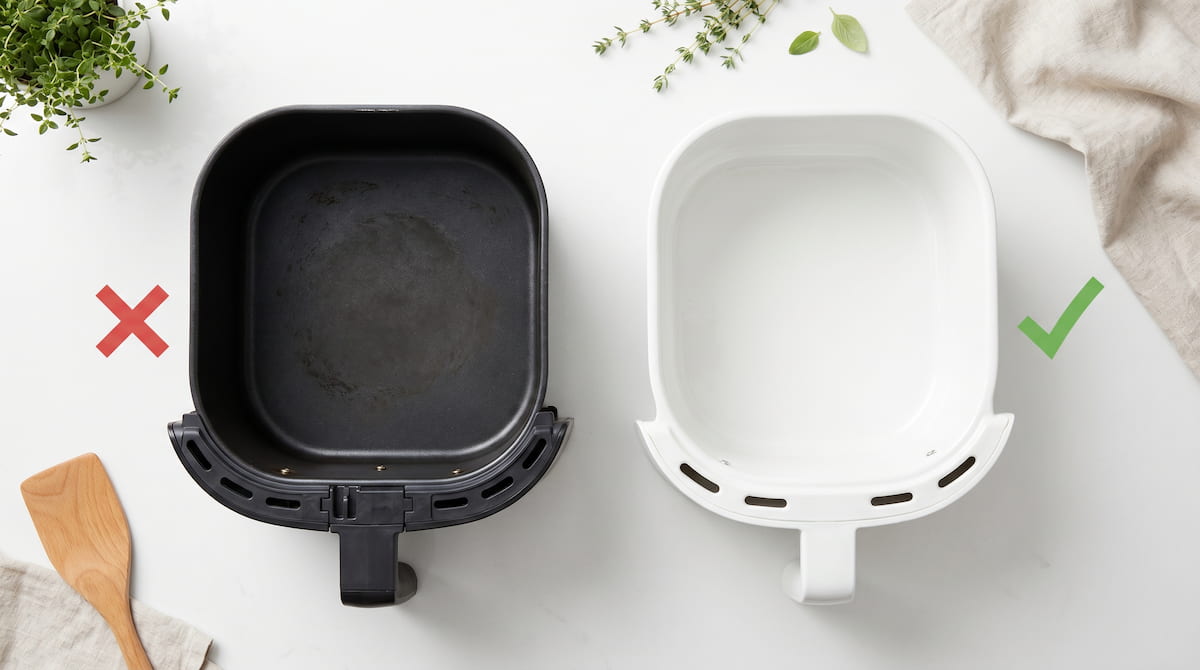 PTFE nonstick basket danger versus ceramic basket safe for birds comparison