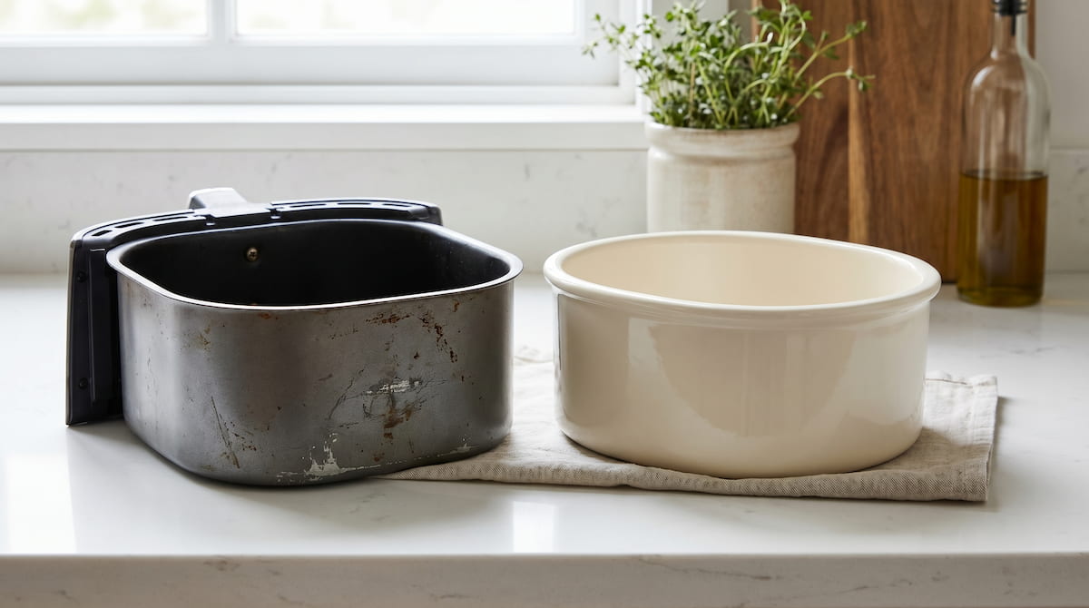 toxic nonstick vs safe ceramic air fryer basket comparison