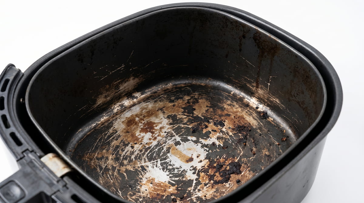 worn air fryer basket coating damage signs time to replace