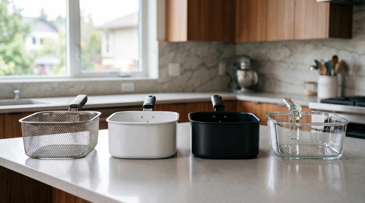 Comparison of stainless steel, ceramic, PTFE, and glass air fryer materials