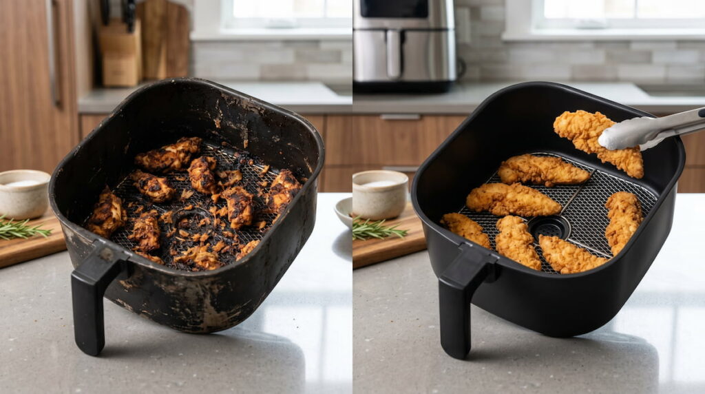 Food sticking to an air fryer basket surface